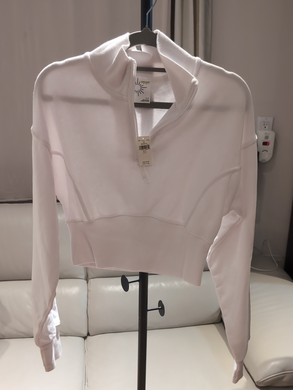 aerie White Quarter-Zip Cropped Sweatshirt